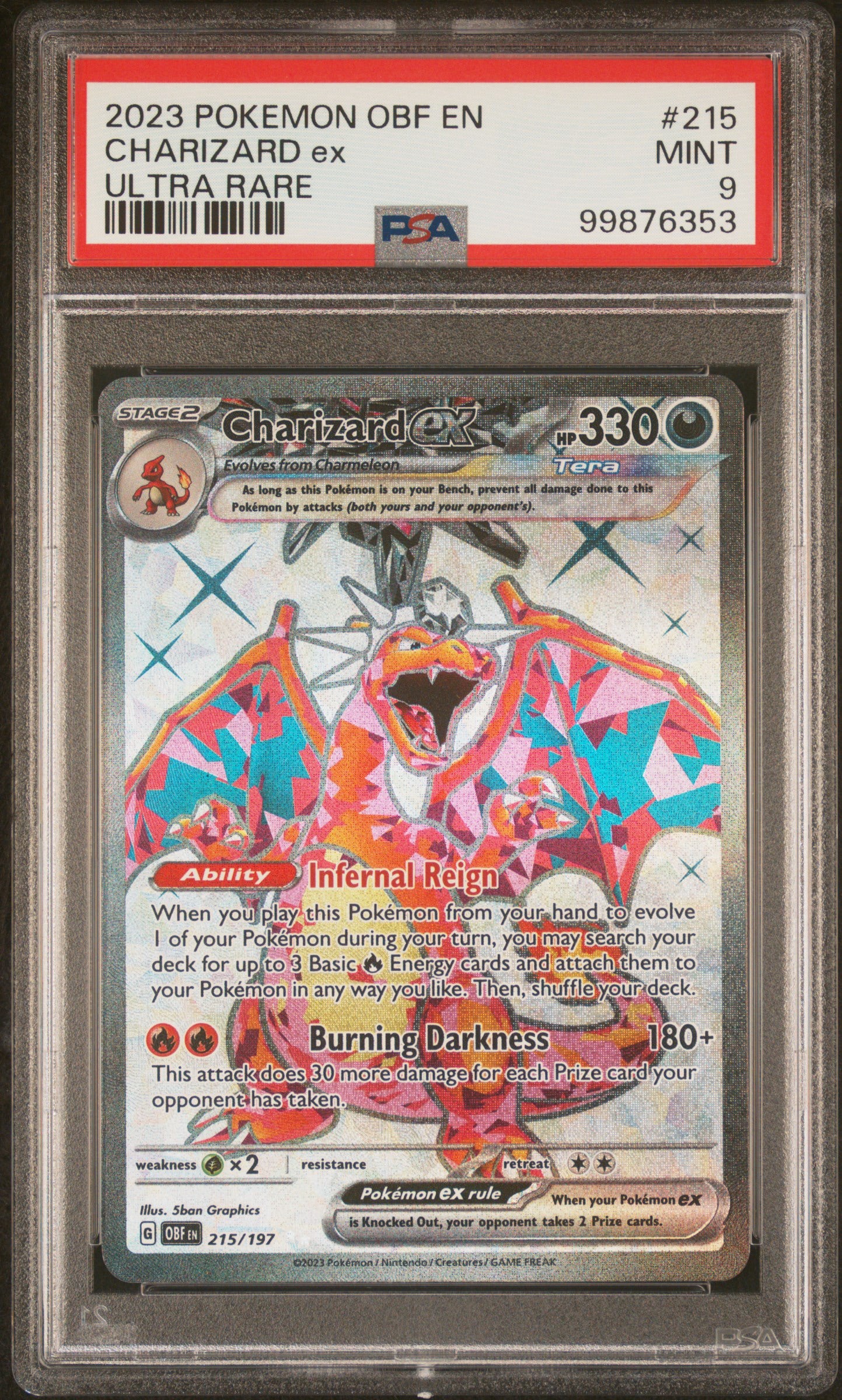 2023 POKEMON OBSIDIAN FLAMES #215 CHARIZARD EX PSA 9