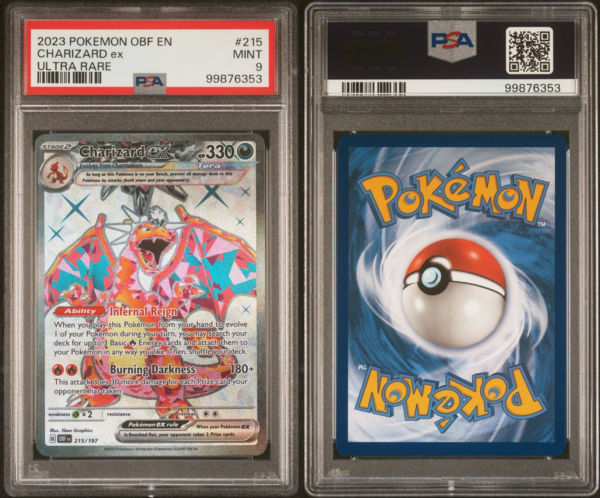 2023 POKEMON OBSIDIAN FLAMES #215 CHARIZARD EX PSA 9