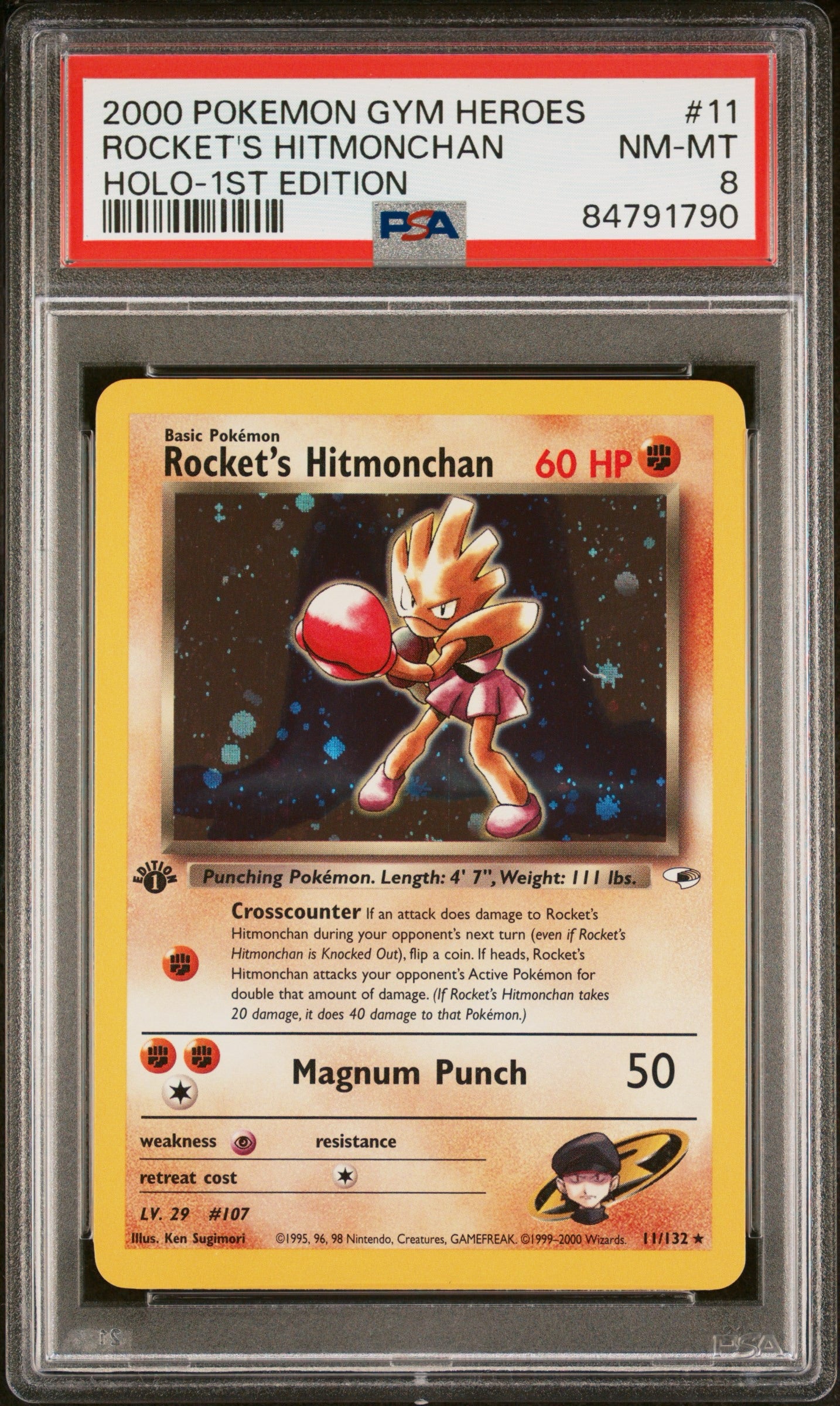2000 POKEMON GYM HEROES #11 ROCKET’S HITMONCHAN HOLO- 1ST EDITION PSA 8