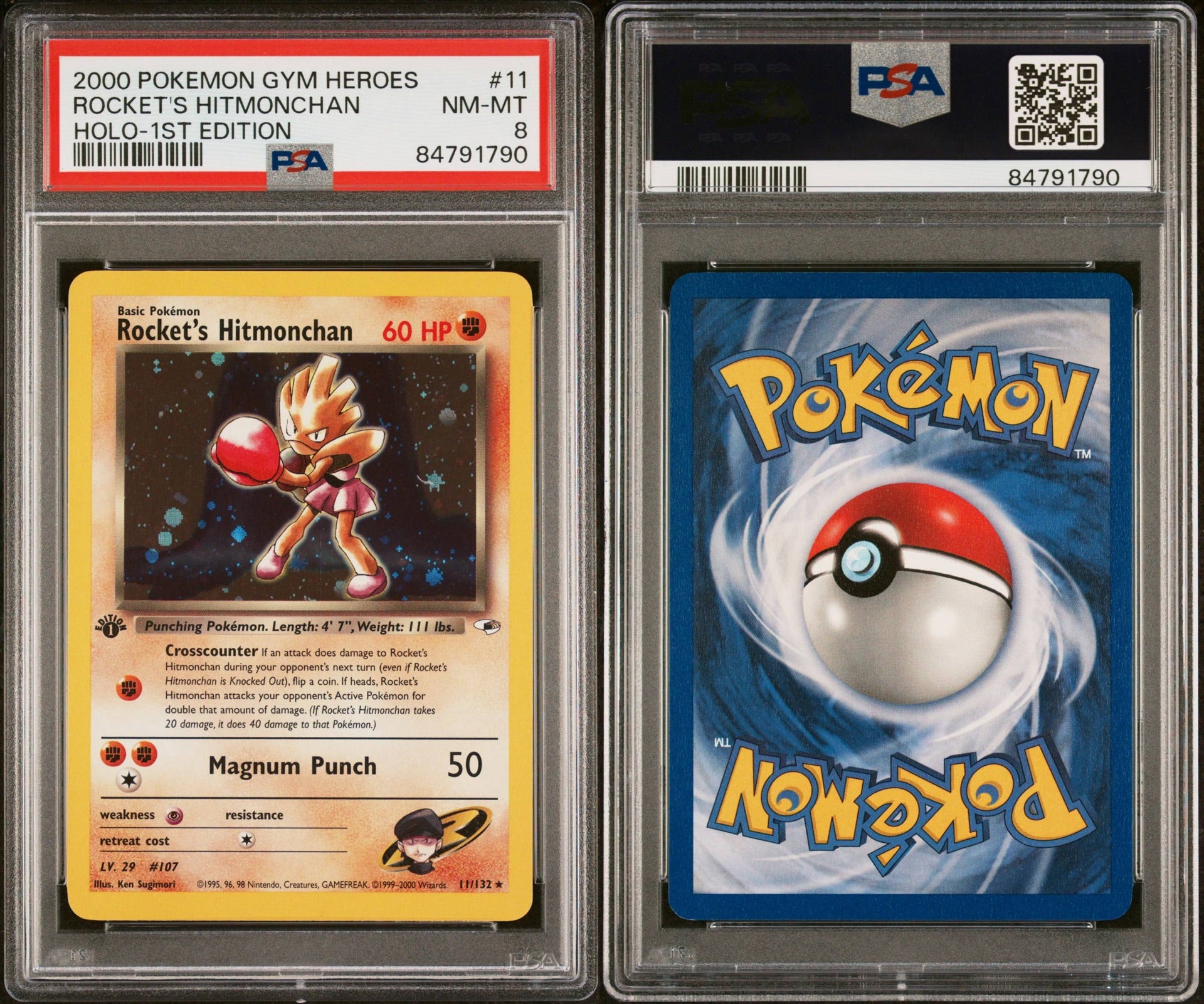 2000 POKEMON GYM HEROES #11 ROCKET’S HITMONCHAN HOLO- 1ST EDITION PSA 8