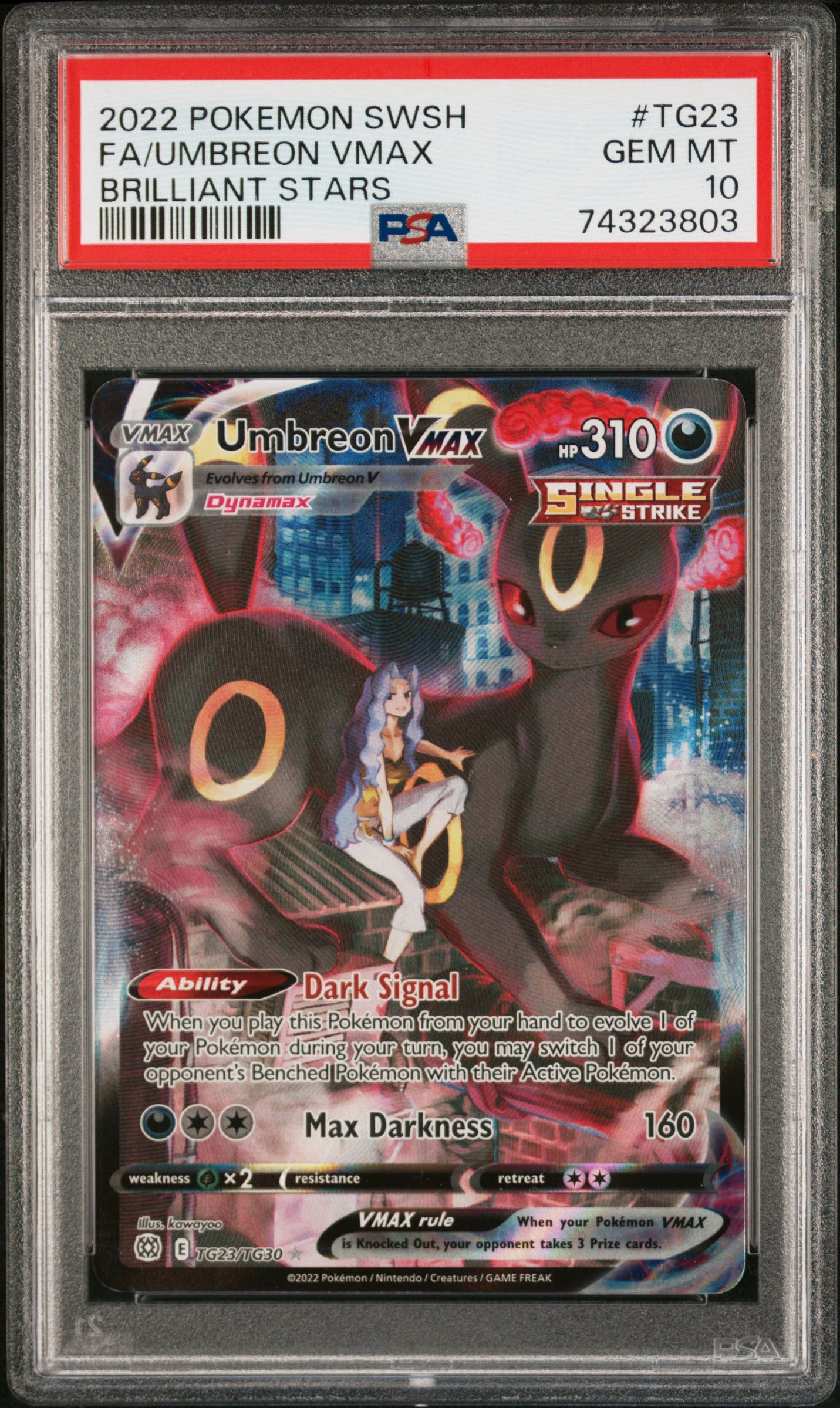 2022 POKEMON SWORD &amp; SHIELD BRILLIANT STARS #TG23 FA/UMBREON VMAX PSA 10
