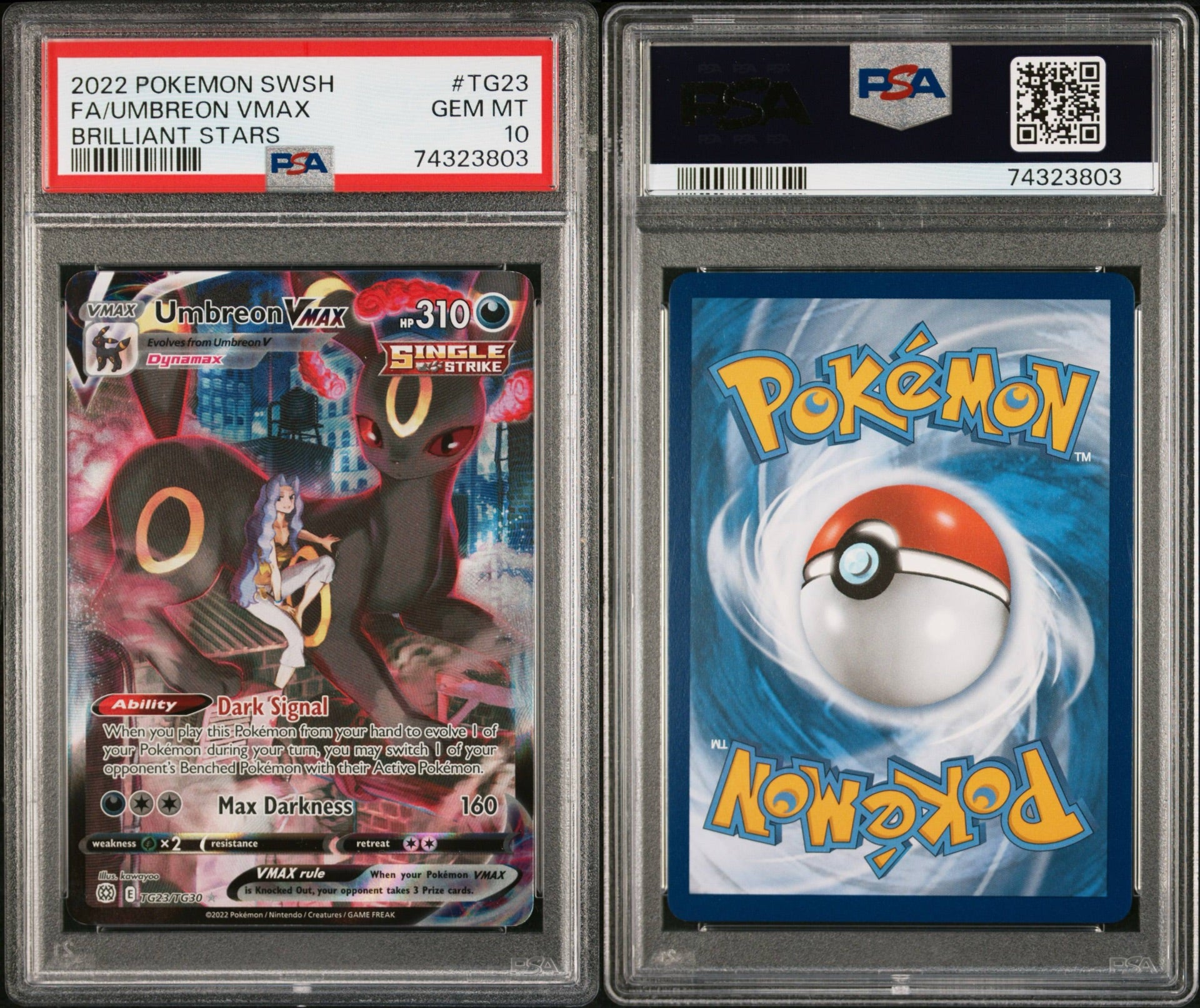 2022 POKEMON SWORD & SHIELD BRILLIANT STARS #TG23 FA/UMBREON VMAX PSA 10