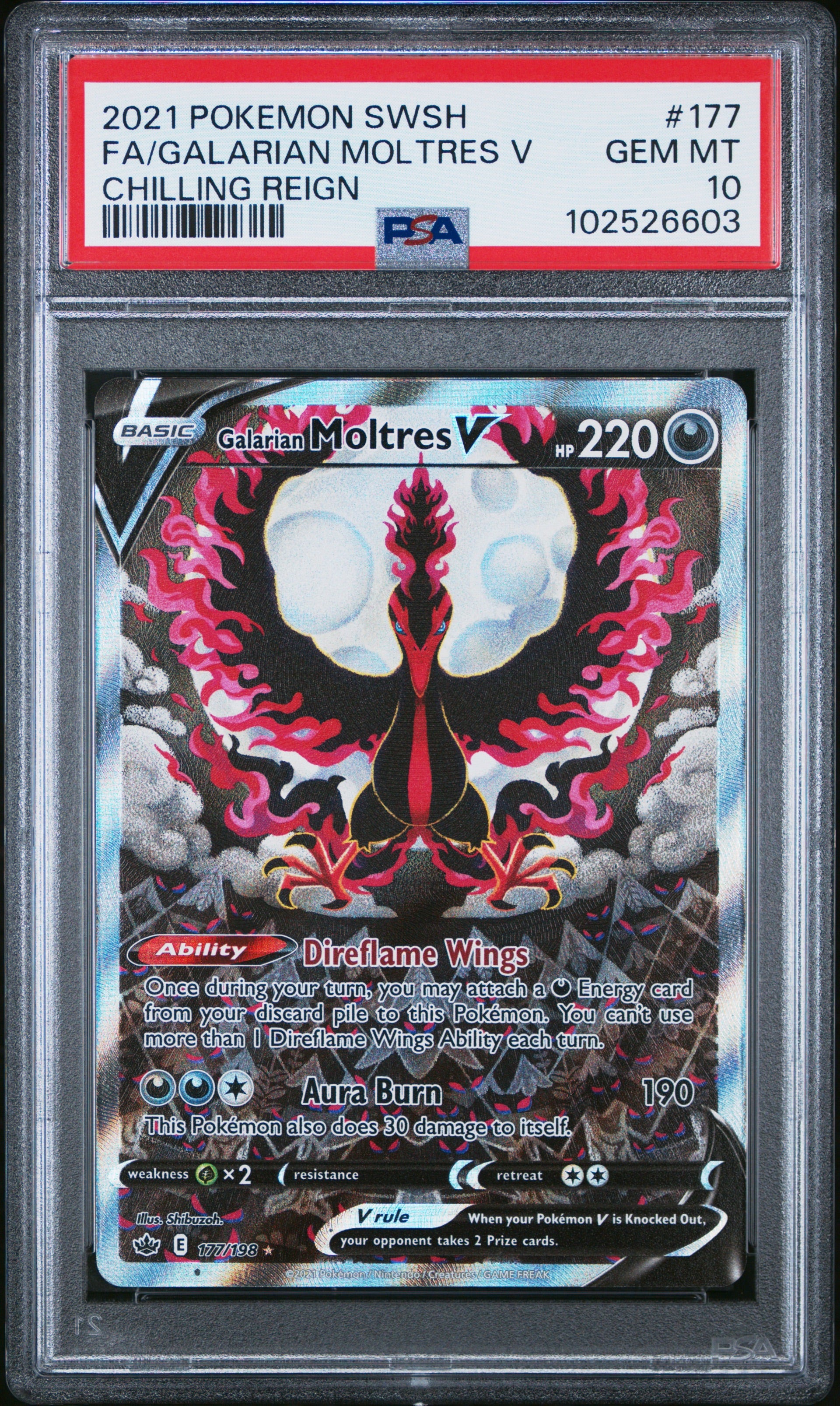 2021 POKEMON SWORD & SHIELD CHILLING REIGN #177 FA/GALARIAN MOLTRES V PSA 10