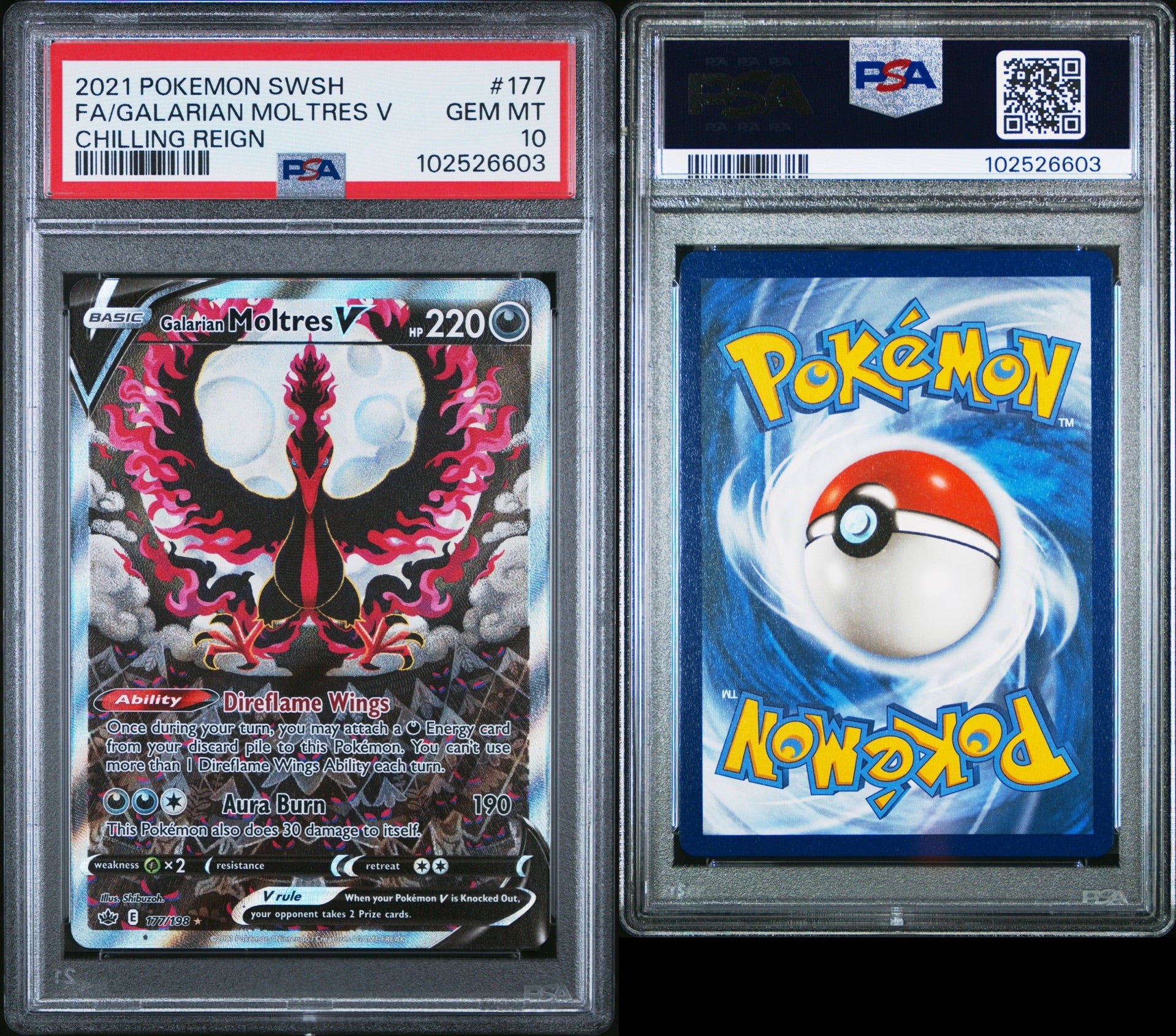2021 POKEMON SWORD & SHIELD CHILLING REIGN #177 FA/GALARIAN MOLTRES V PSA 10