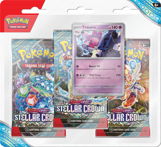 Pokémon Scarlet & Violet Stellar Crown 3 Pack Blister Tinktaton