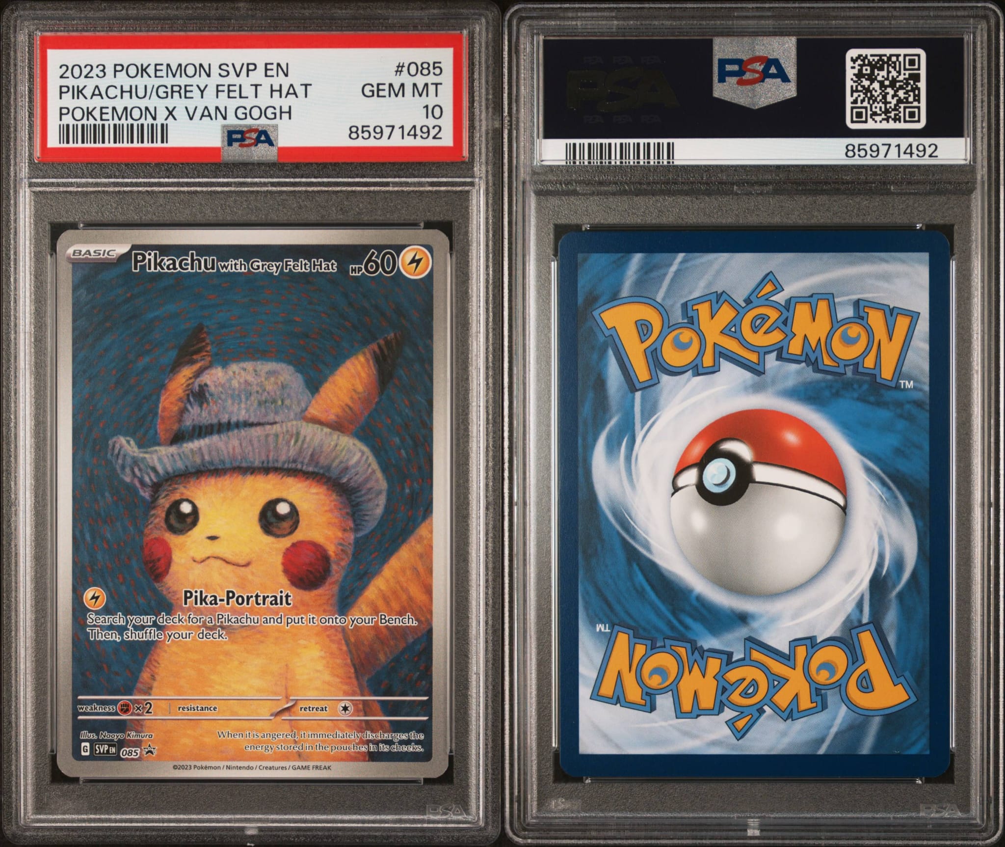 2023 POKEMON SVP EN-SV BLACK STAR PROMO #085 PIKACHU/GREY FELT HAT PSA 10