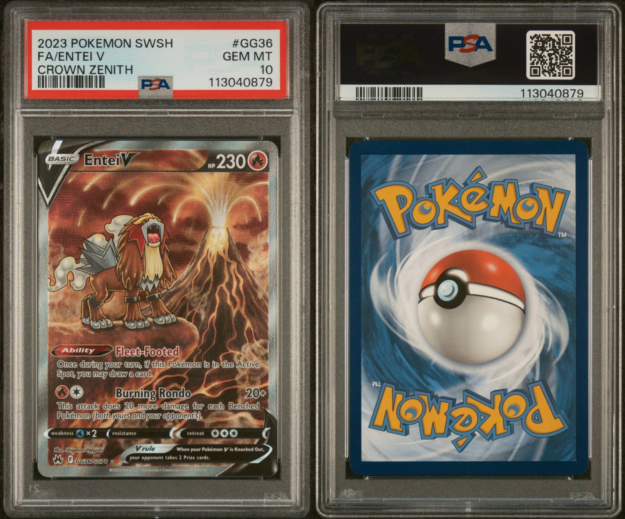 2023 POKEMON SWORD AND SHIELD CROWN ZENITH #GG36 FA/ENTEI V PSA 10