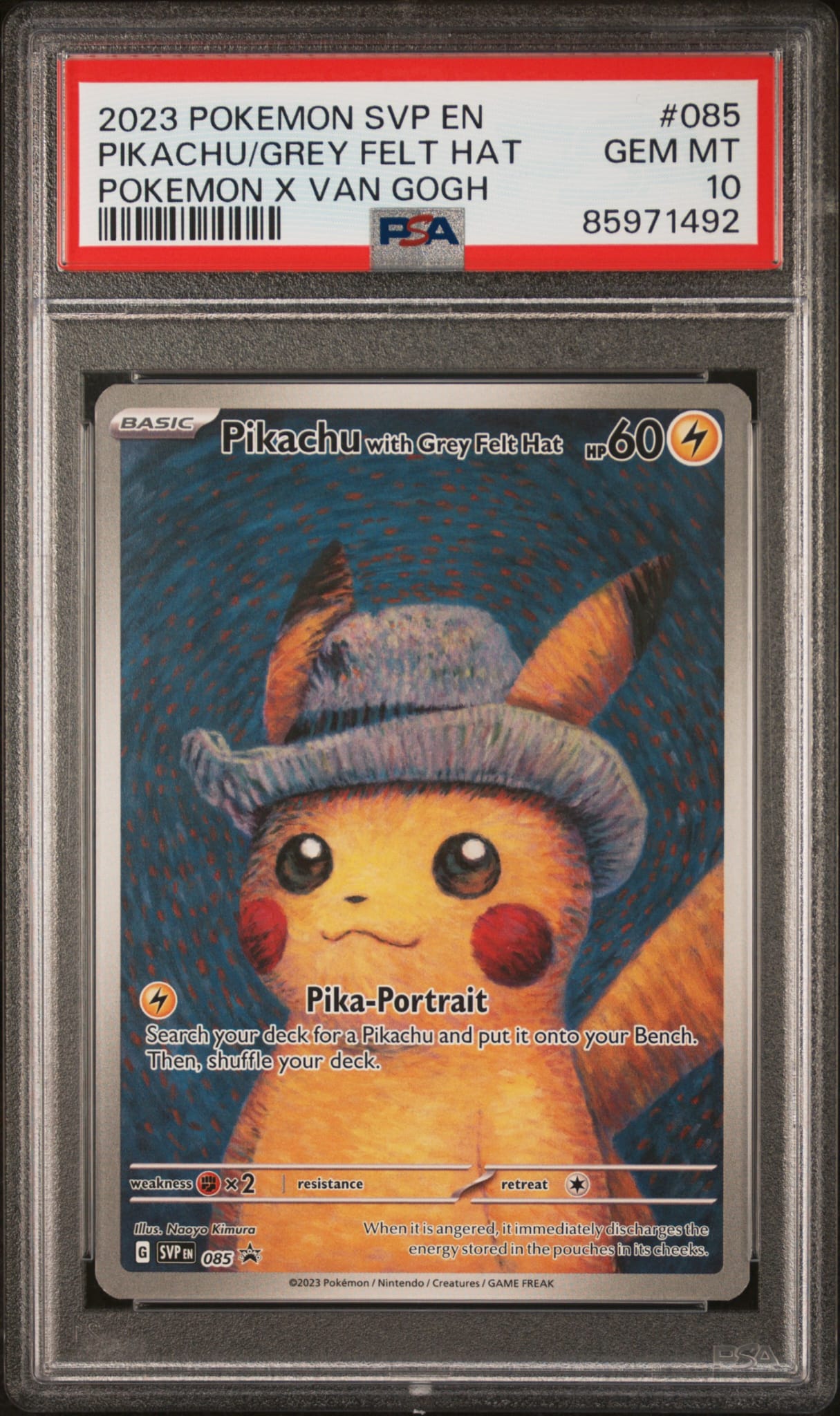 2023 POKEMON SVP EN-SV BLACK STAR PROMO #085 PIKACHU/GREY FELT HAT PSA 10