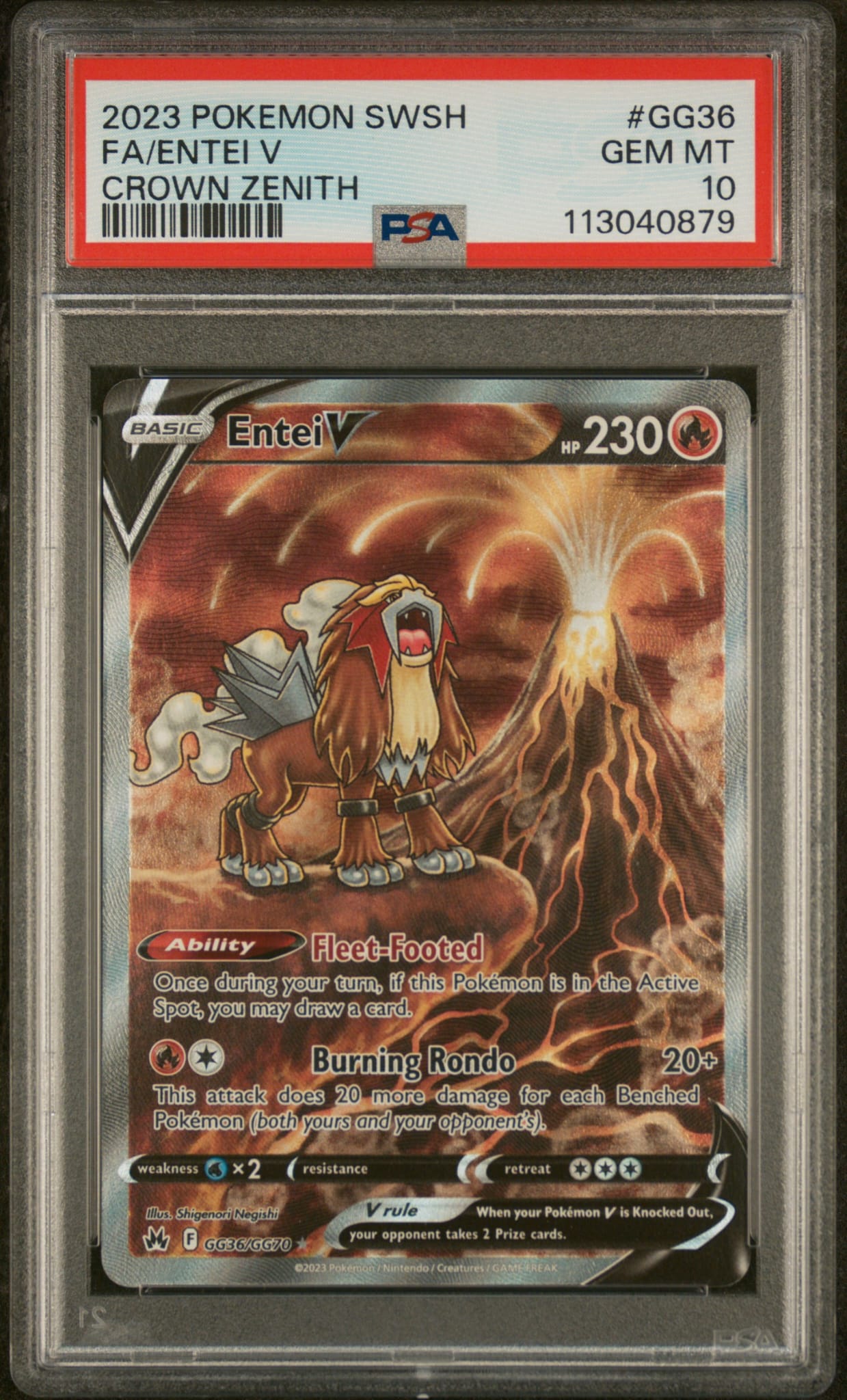 2023 POKEMON SWORD AND SHIELD CROWN ZENITH #GG36 FA/ENTEI V PSA 10