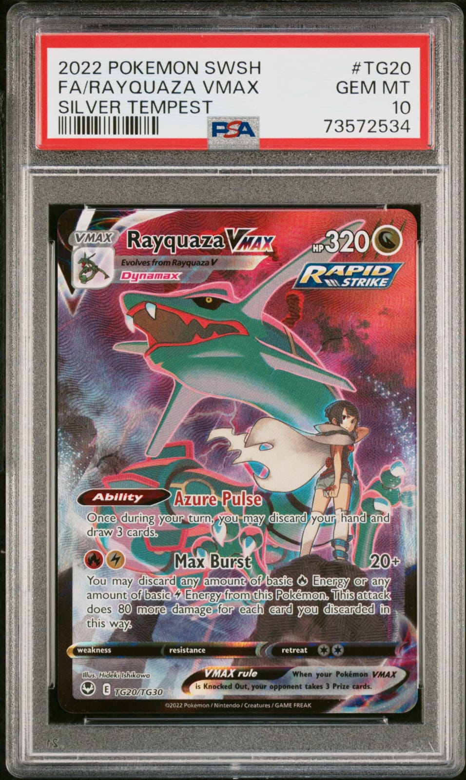 2022 POKEMON SWORD & SHIELD SILVER TEMPEST #TG20 FA/RAYQUAZA VMAX PSA 10